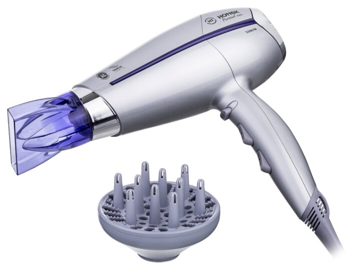 

Фен HOTTEK HT-967 2200Вт, 5 режимов, 2 насадки, диффузор, концентратор, серебристый/фиолетовый (HT-967-100), HT-967