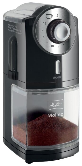 

Кофемолка MELITA Molino, ротационный нож, есть, число степеней помола 17, 200г, 100Вт, черный (21518) Плохая упаковка, Molino