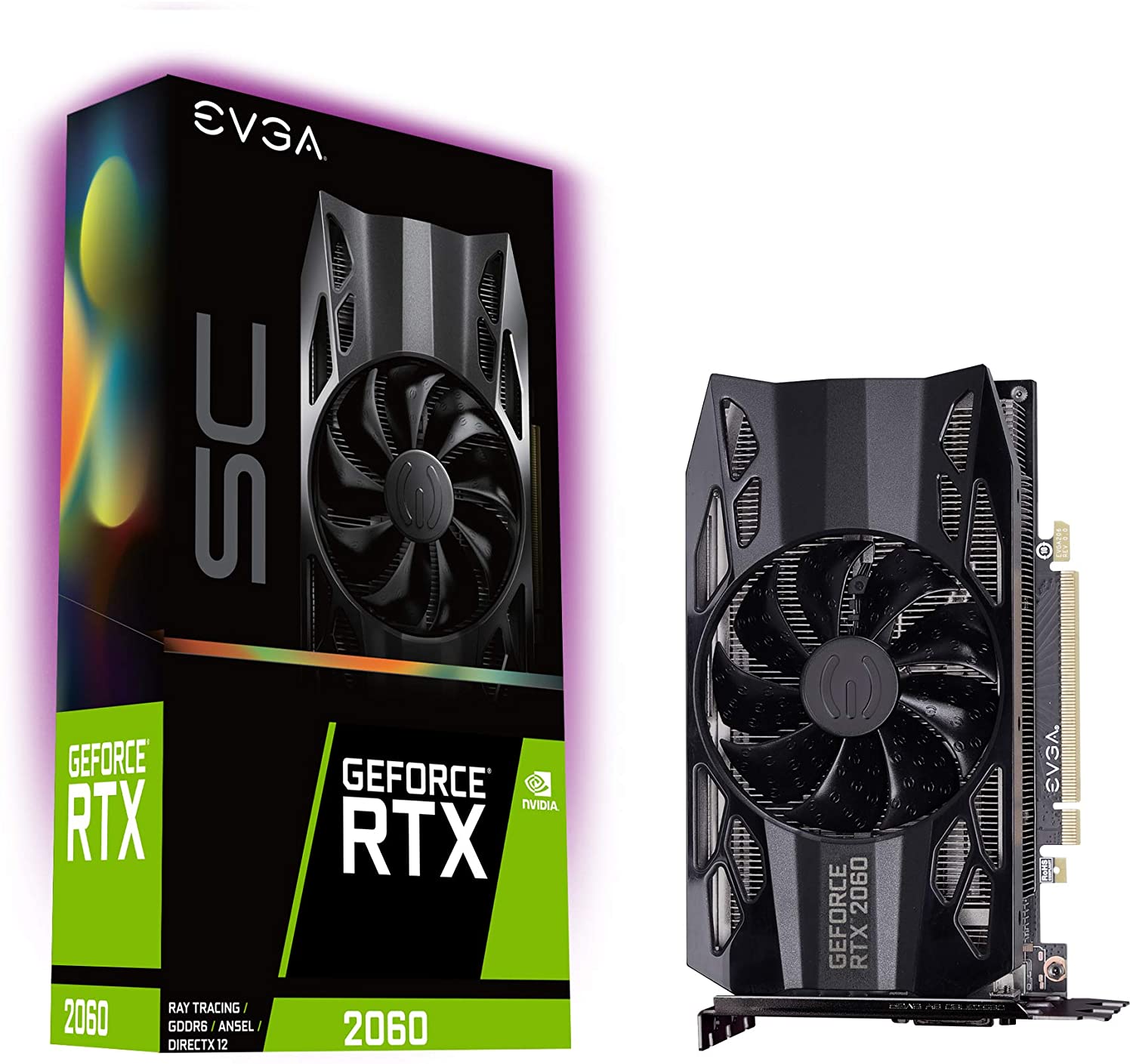 

Видеокарта EVGA NVIDIA GeForce RTX 2060 SC, 6Gb DDR6, 192 бит, PCI-E, DVI, HDMI, DP, Retail (06G-P4-2062-KR), SC