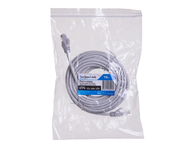 

Патч-корд UTP кат.5e, 10м, RJ45-RJ45, серый, LSZH, Technolink (TC.CCA.UTP.5e-10m-2-lszh / 58007)