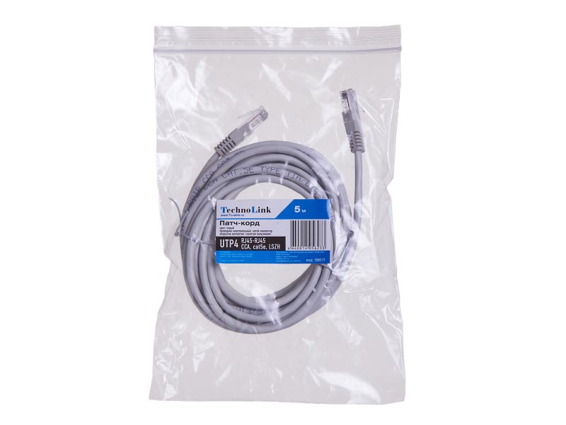 

Патч-корд UTP кат.5e, 5м, RJ45-RJ45, серый, LSZH, Technolink (TC.CCA.UTP.5e-5.0m-2-lszh / 58011)