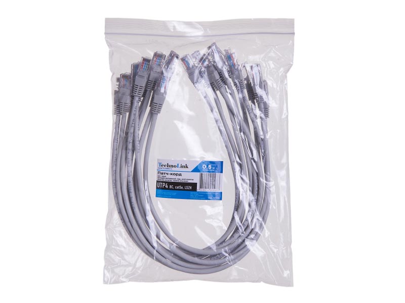 

Патч-корд UTP кат.5e, 0.5 м, RJ45-RJ45, серый, LSZH, Technolink (T.BC.UTP.5e-0.5m-2-lszh(p))