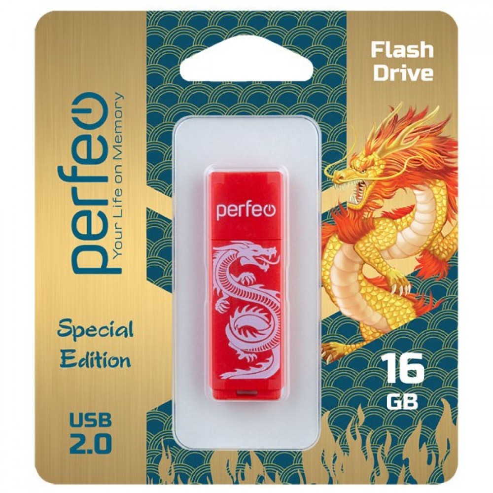 

Флешка 16Gb USB 2.0 Perfeo C04 Red Dragon, красный (PF-C04RD016), C04 Red Dragon