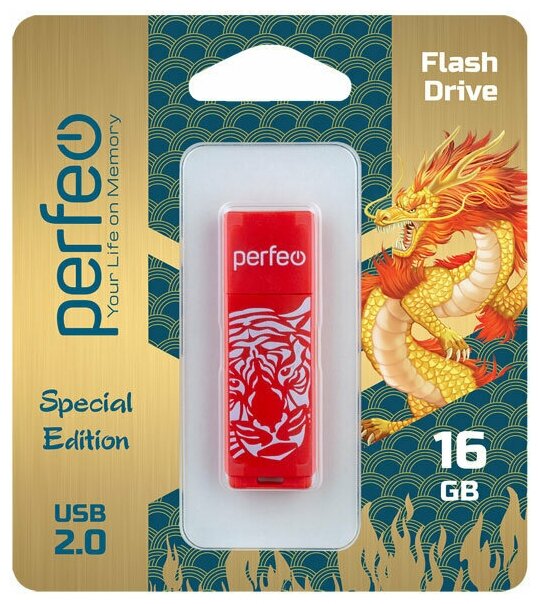 

Флешка 16Gb USB 2.0 Perfeo C04 Red Tiger, красный (PF-C04RT016), C04 Red Tiger