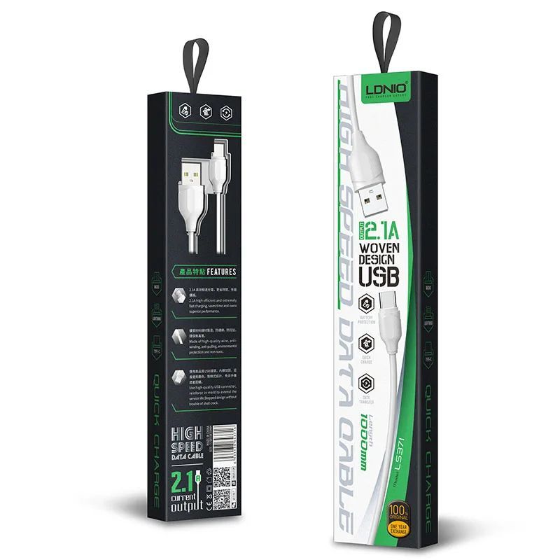 

Кабель USB 2.0(Am)-Micro USB 2.0(Bm), 2.4A Quick Charge, 1м, белый LDNIO LS371 (LD_B4499), LS371