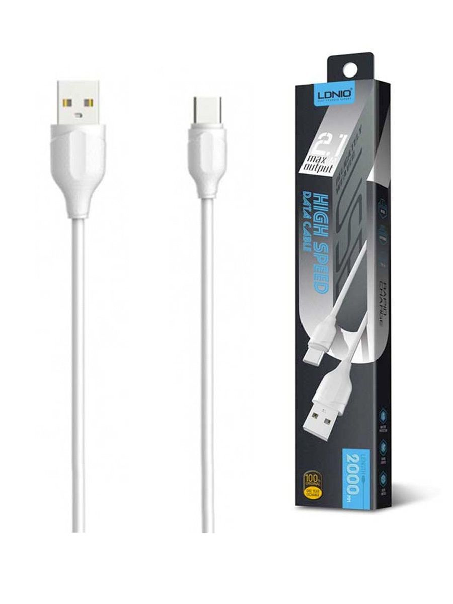 Кабель USB 2.0(Am)-Micro USB 2.0(Bm), быстрая зарядка, 2.1А, 2 м, белый, LDNIO LS372 (LD_B4500)