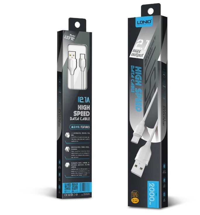 

Кабель USB 2.0(Am)-USB 2.0 Type-C(m), 2.1A Quick Charge, 2м, белый LDNIO LS372 (LD_B4502), LS372