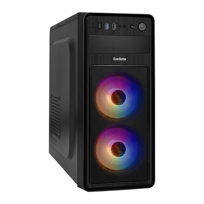 Корпус ExeGate EVO-5017, ATX, Midi-Tower, USB 3.0, RGB подсветка, черный, без БП (EX289007RUS)