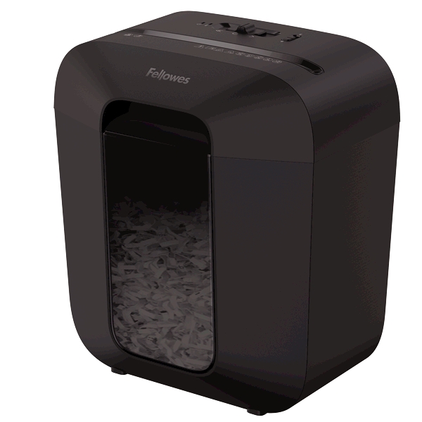 Шредер FELLOWES PowerShred LX25, секретность P-4, 200 см/мин., перекрестный - 4мм x 3.7см, 11.5л, 6 листов, скрепки, скобы, карты, черный (FS-41705)