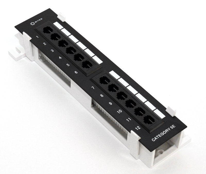 Патч-панель настенная 2U, порты: 12 x RJ-45 кат. 5e, черный, PPU55-04W, 5bites (PPU55-04W) - фото 1