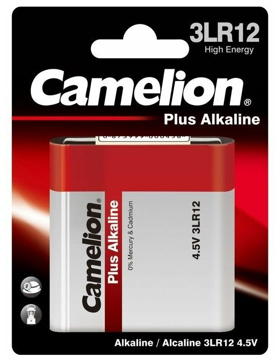 

Батарейка Camelion Plus Alkaline, 3LR12, 4.5V, 1 шт. (3LR12-BP1)