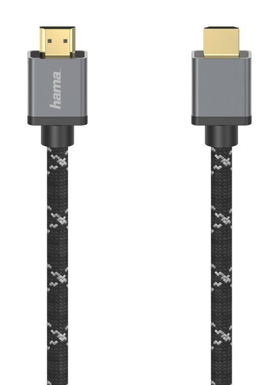 

Кабель HDMI(19M)-HDMI(19M) v2.1 4K, 8K, экранированный, 1 м, черный/серый Hama H-205238 (00205238), H-205238