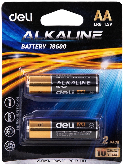 Батарейка Deli E18500, AA (LR06/15А), 1.5V, 2 шт