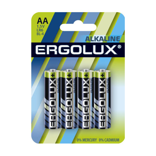 

Батарейка Ergolux Alkaline, AA (LR06/15А), 1.5V, 4 шт. (LR6-BL4)