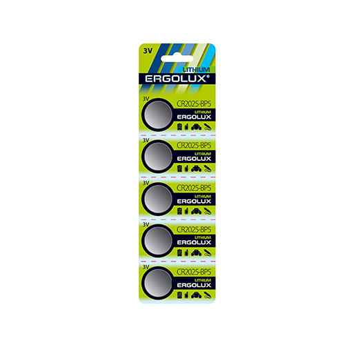 Батарейка Ergolux Lithium, CR2025, 3V, 5 шт