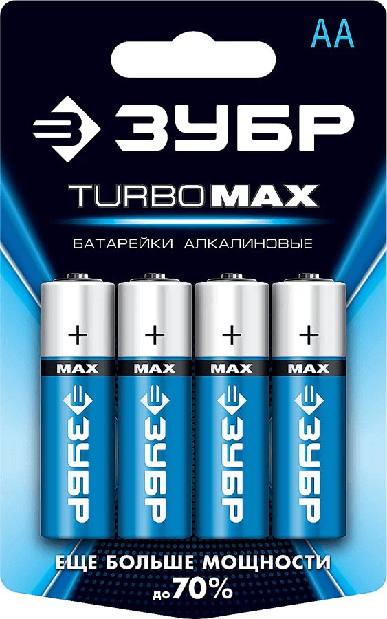 

Батарейка Зубр Turbo-MAX, AA (LR06/15А), 1.5V, 4 шт. (59206-4C_z01)