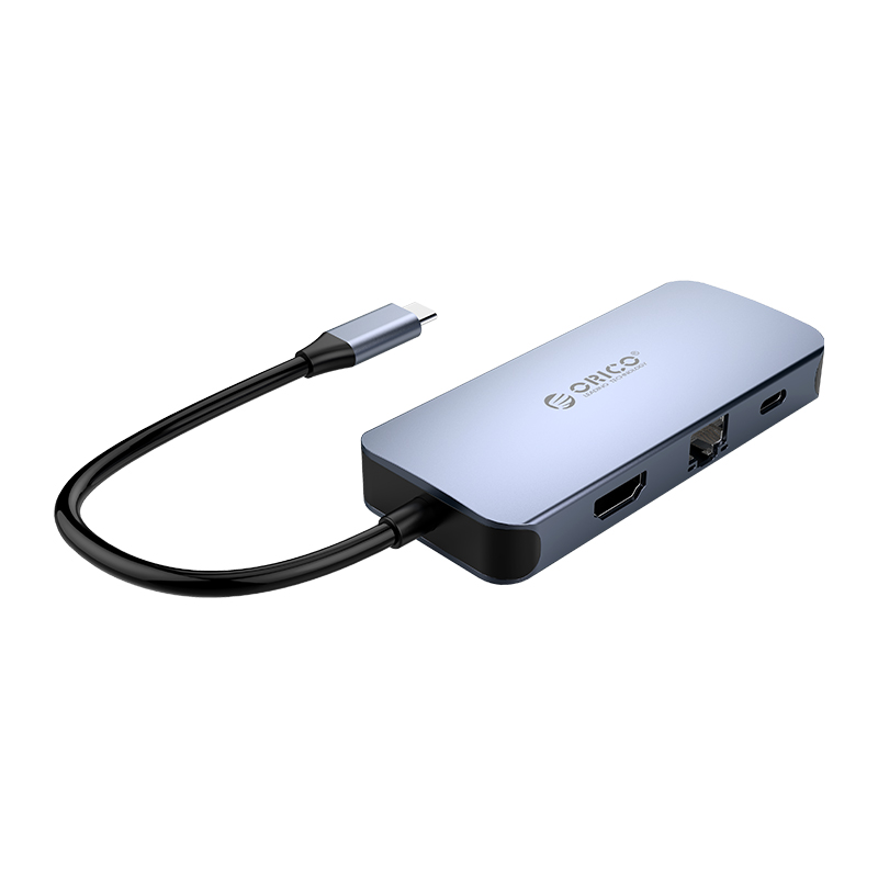 Док-станция Orico MC-U602P, USB 3.0 Type-C(M) - USB 3.0 Type-C(F)/3xUSB 3.0(AF)/RJ-45(F)/HDMI(19F), серый (MC-U602P-GY)
