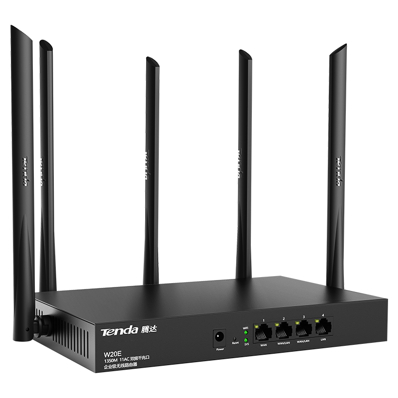 

Wi-Fi роутер Tenda W20E, 802.11a/b/g/n/ac, 2.4 / 5 ГГц, до 867 Мбит/с, LAN 3x1 Гбит/с, внешних антенн: 5 (W20E), W20E