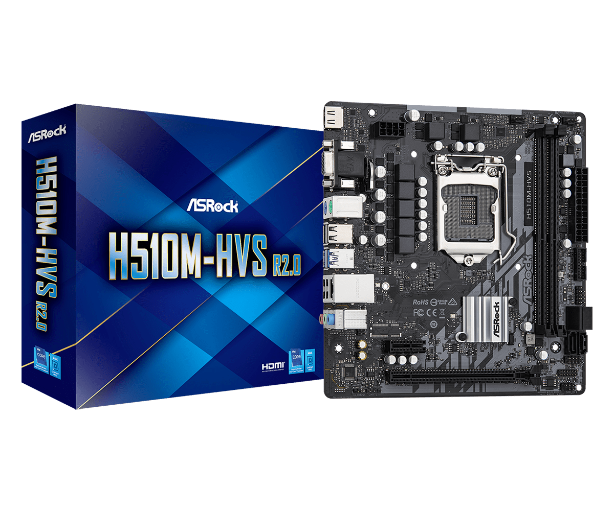 Материнская плата ASRock H510M-HVS R2.0, Socket1200, Intel H510, mATX