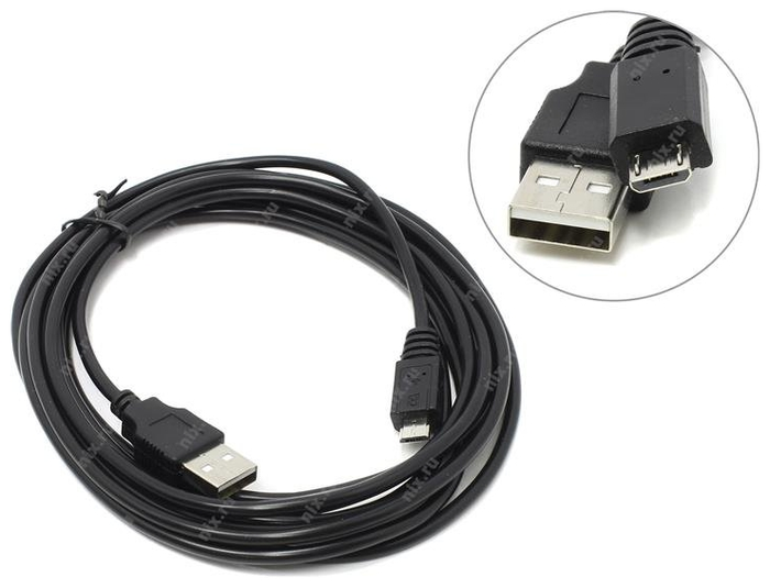 

Кабель Micro USB-USB, 2A, 3м, черный Exegate ( EX205299RUS)