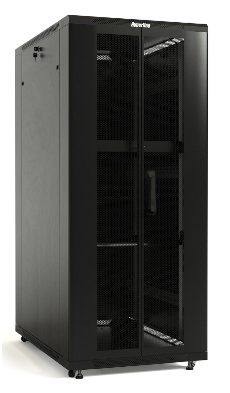 Шкаф телекоммуникационный напольный 37U 600x800 мм, перфорация/металл, черный, разборный, Hyperline TTB (TTB-3768-DD-RAL9004)