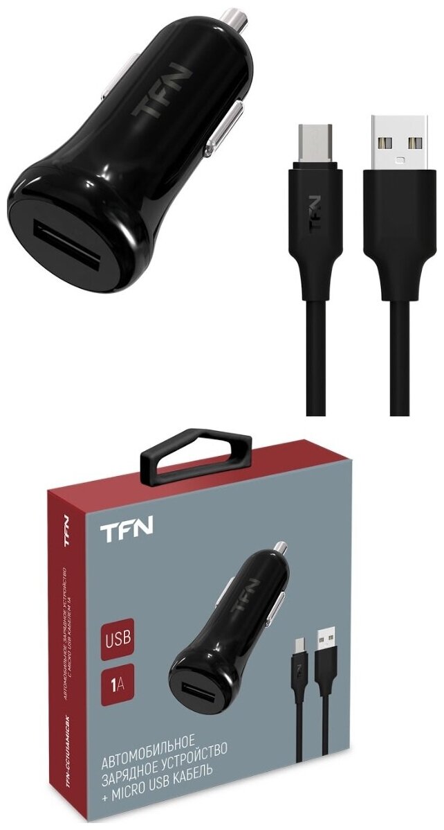 

Автомобильное зарядное устройство TFN 1А+microUSB, 1А, черный (TFN-CC1U1AMICBK), 1А+microUSB