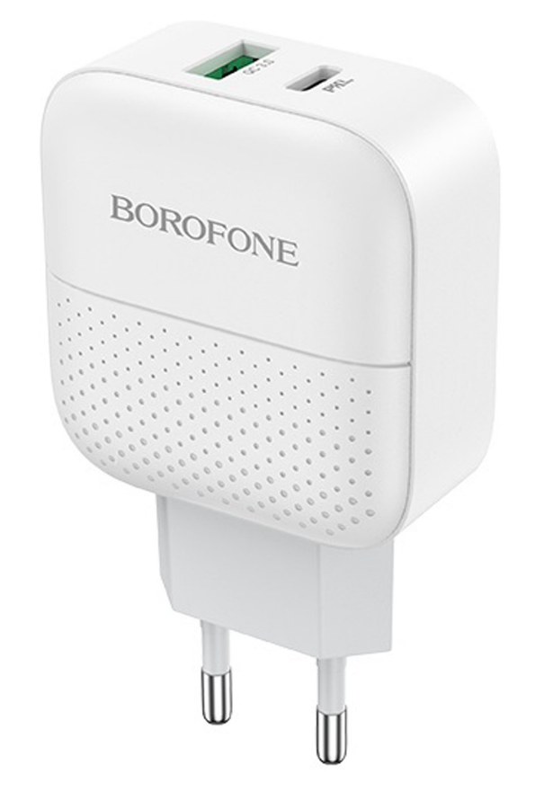 

Сетевое зарядное устройство Borofone BA46A 18 Вт, USB, USB type-C, Quick Charge, PD, 3А, белый, BA46A