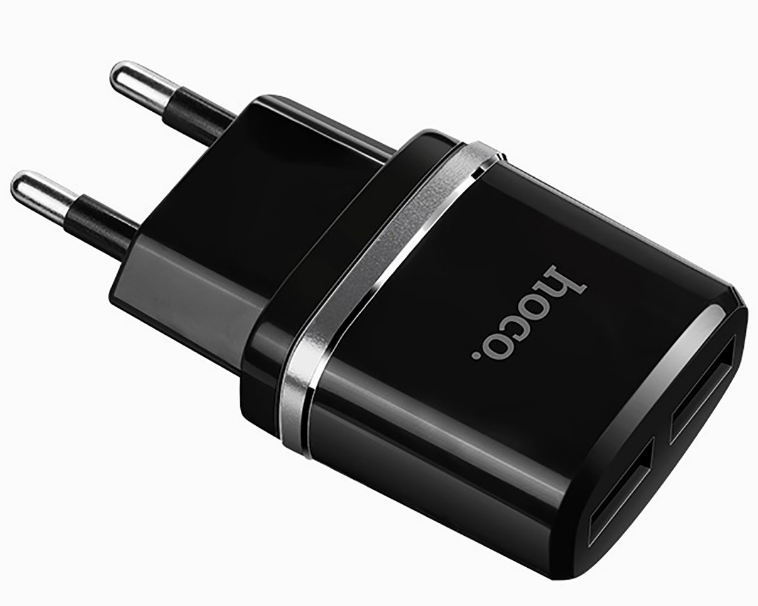 

Сетевое зарядное устройство Hoco c12, 2xUSB, 2.4А, черный (6957531063094), c12