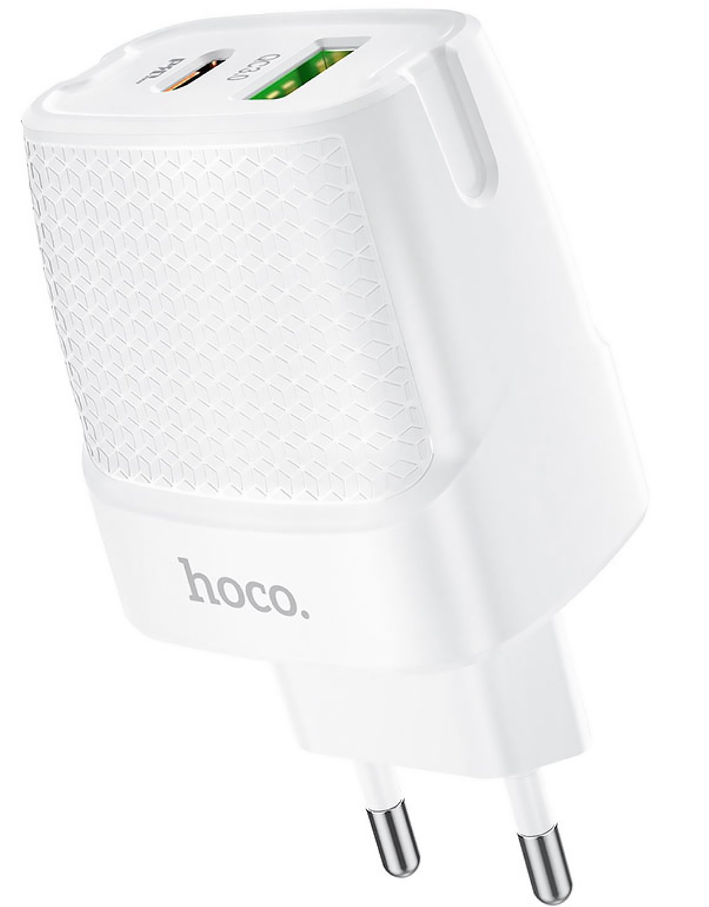 

Сетевое зарядное устройство Hoco C85A 20W, 2USB, USB type-C, Quick Charge, PD, 3A, белый, C85A
