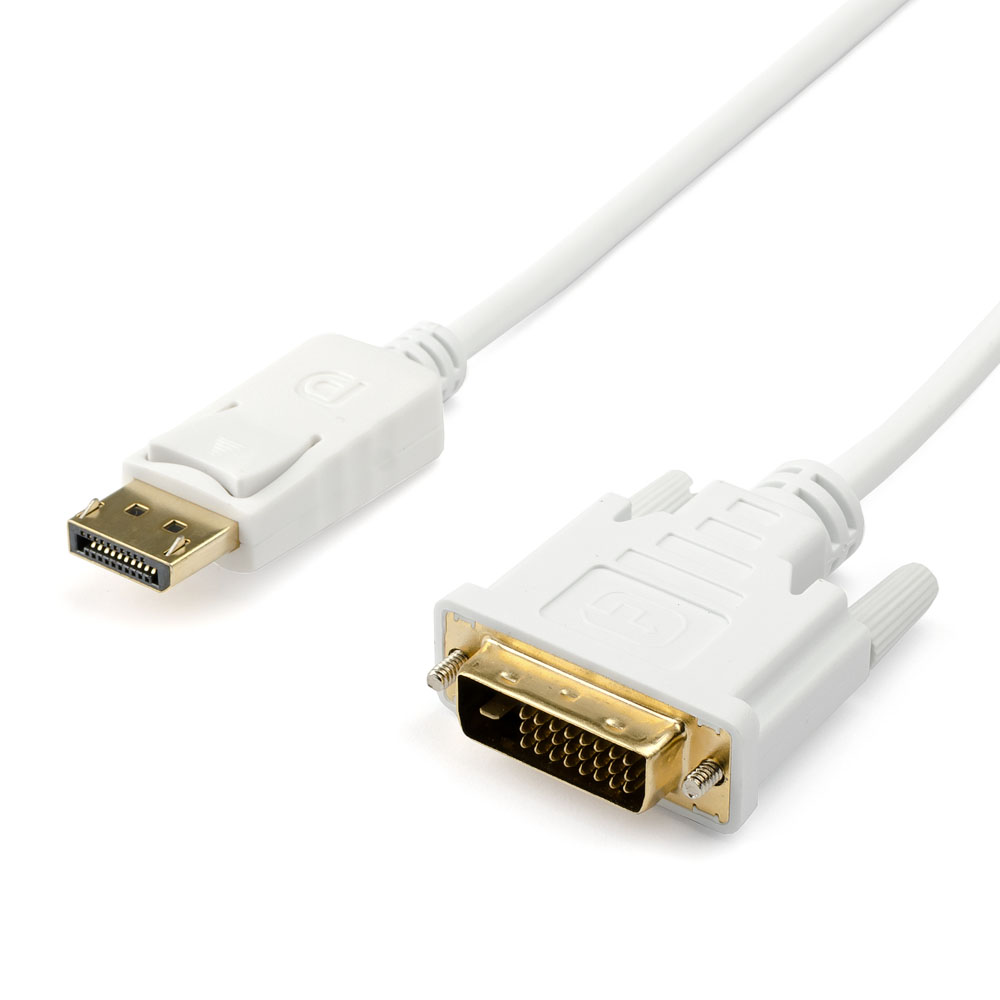 

Кабель DisplayPort(20M)-DVI-D(25M) Dual Link 4K, экранированный, 1.8м, белый Atcom AT9503 (AT9503), AT9503