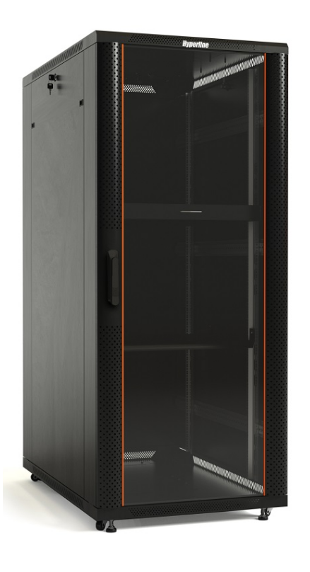 Шкаф телекоммуникационный напольный 18U 600x1000 мм, стекло/перфорация, черный, разборный, Hyperline TTB (TTB-1861-AS-RAL9004)