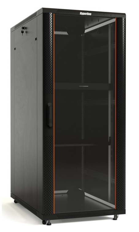 Шкаф телекоммуникационный напольный 18U 600x600 мм, стекло/перфорация, черный, разборный, Hyperline TTB (TTB-1866-AS-RAL9004)