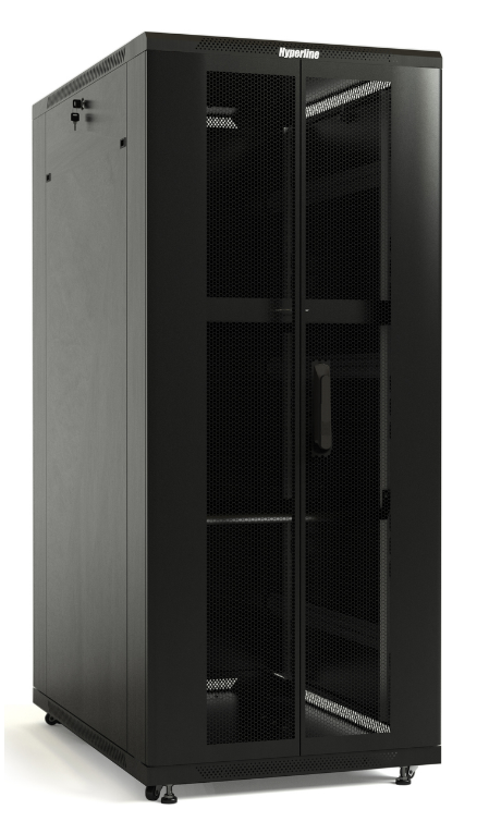 Шкаф телекоммуникационный напольный 18U 600x600 мм, перфорация/металл, черный, разборный, Hyperline TTB (TTB-1866-DD-RAL9004)