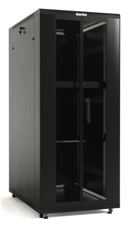 Шкаф телекоммуникационный напольный 22U 600x1000 мм, перфорация/металл, черный, разборный, Hyperline TTB (TTB-2261-DD-RAL9004)
