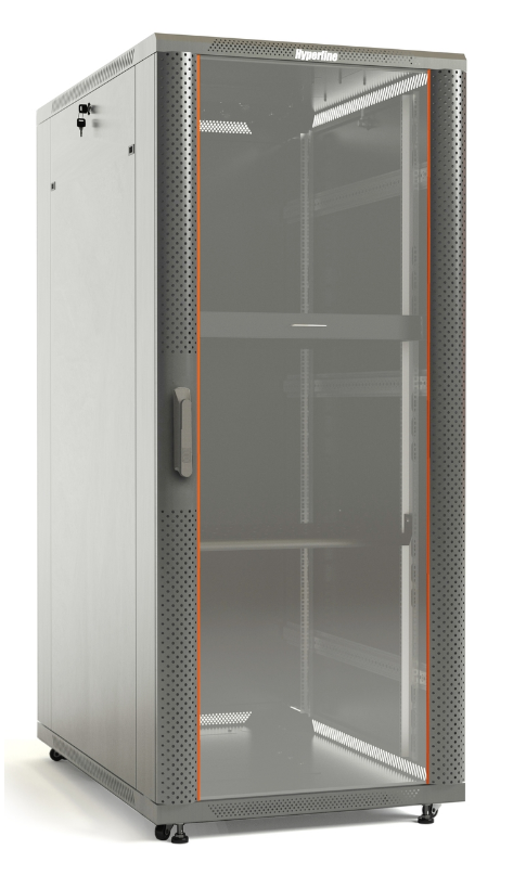 Шкаф телекоммуникационный напольный 22U 600x600 мм, стекло/перфорация, серый, разборный, Hyperline TTB (TTB-2266-AS-RAL7035)