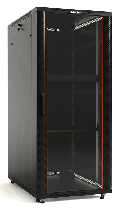 Шкаф телекоммуникационный напольный 42U 600x1200, стекло/перфорация, черный, разборный, Hyperline TTB (TTB-4262-AS-RAL9004)