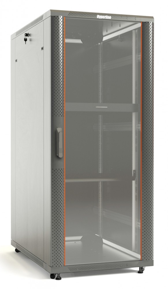 Шкаф телекоммуникационный напольный 42U 600x600 мм, стекло/перфорация, серый, разборный, Hyperline TTB (TTB-4266-AS-RAL7035)