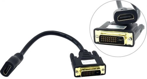 

Кабель-переходник (адаптер) HDMI(19F)-DVI-D(25M) Dual Link, экранированный, 15 см, черный 5bites (BC-HDF2DVI)