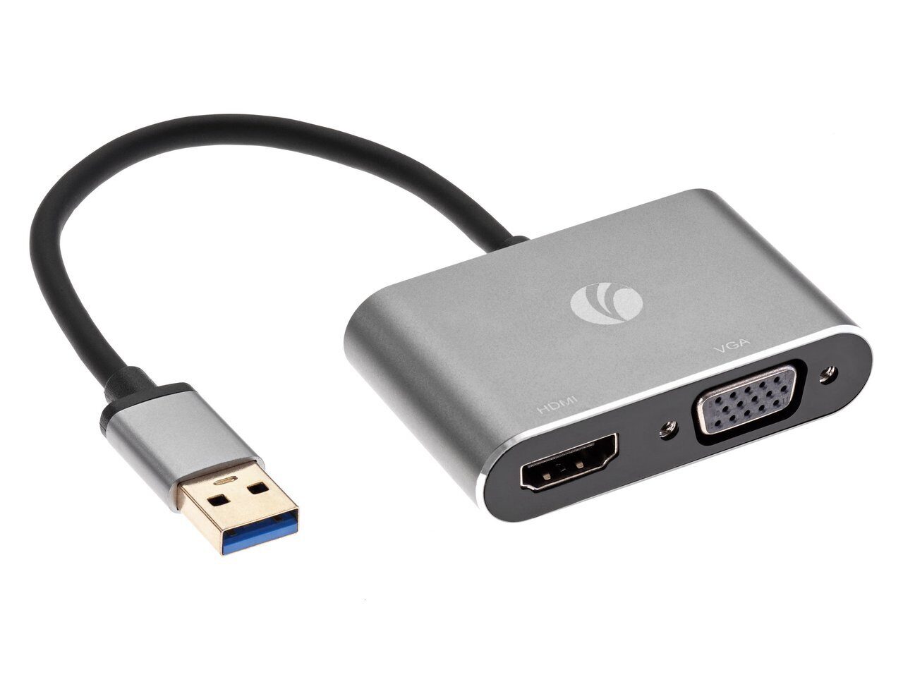 

Кабель-переходник (адаптер) USB 3.0 (Am)-HDMI(19F)+VGA(15F), 15 см, черный VCOM (CU322M)