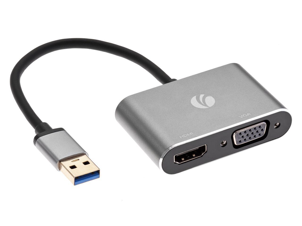 Кабель-переходник (адаптер) USB 3.0 (Am)-HDMI(19F)+VGA(15F), 15 см, черный VCOM (CU322M)