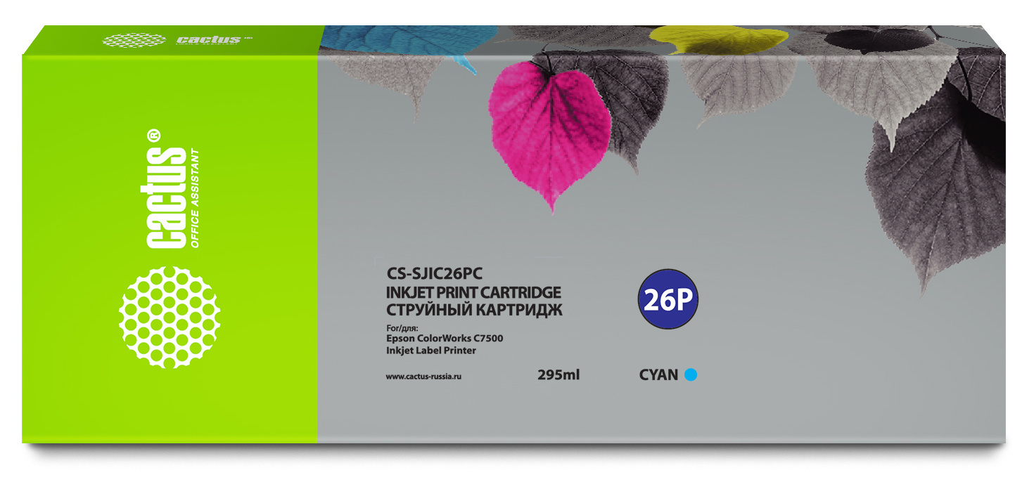 

Картридж струйный Cactus CS-SJIC26PC (SJIC26PC/C33S020619), голубой, совместимый, 295мл, для Epson ColorWorks TM-C7500