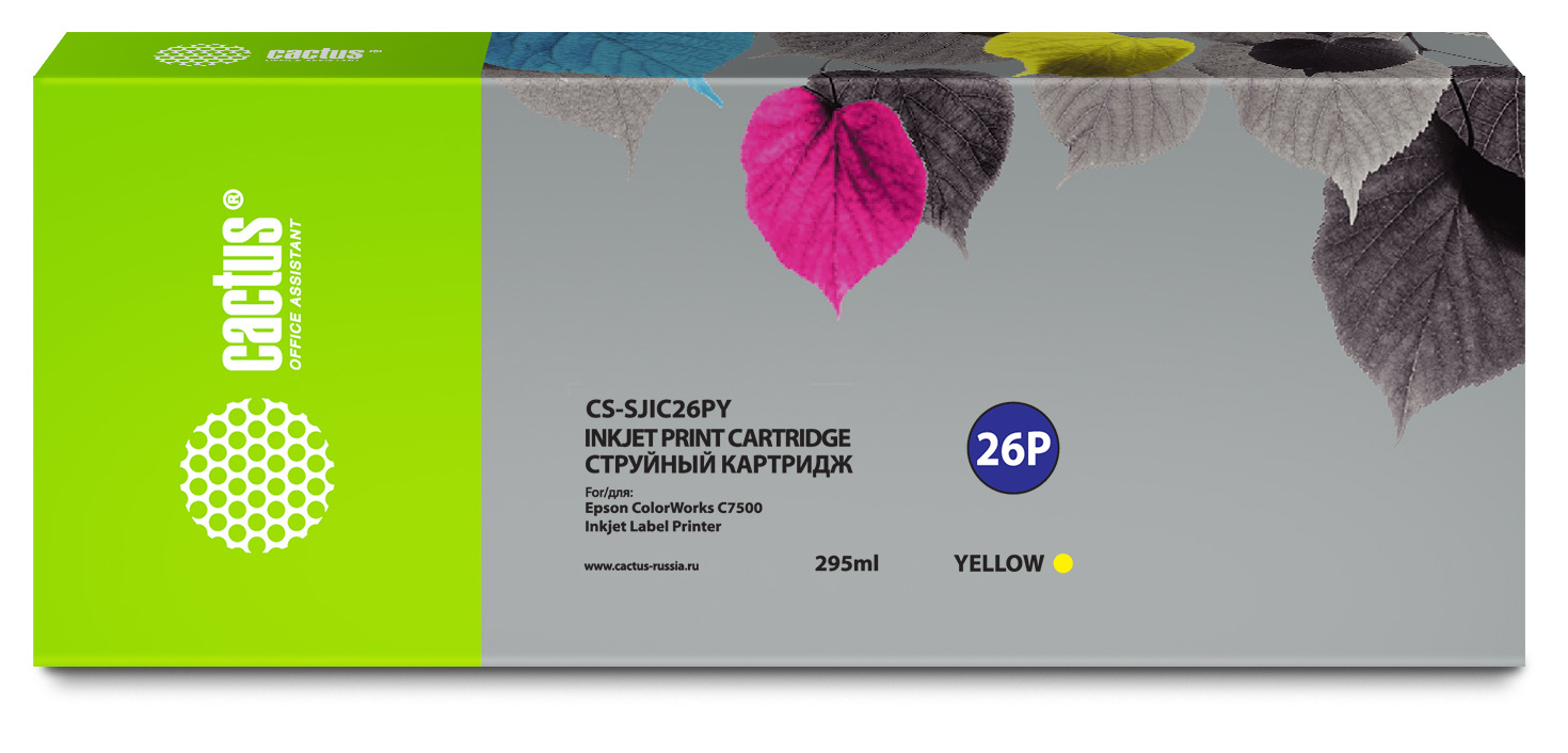 

Картридж струйный Cactus CS-SJIC26PY (SJIC26PY/C33S020621), желтый, совместимый, 295мл, для Epson ColorWorks TM-C7500