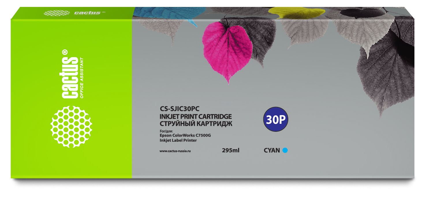 

Картридж струйный Cactus CS-SJIC30PC (SJIC30PC/C33S020640), голубой, совместимый, 295мл, для Epson ColorWorks TM-C7500G