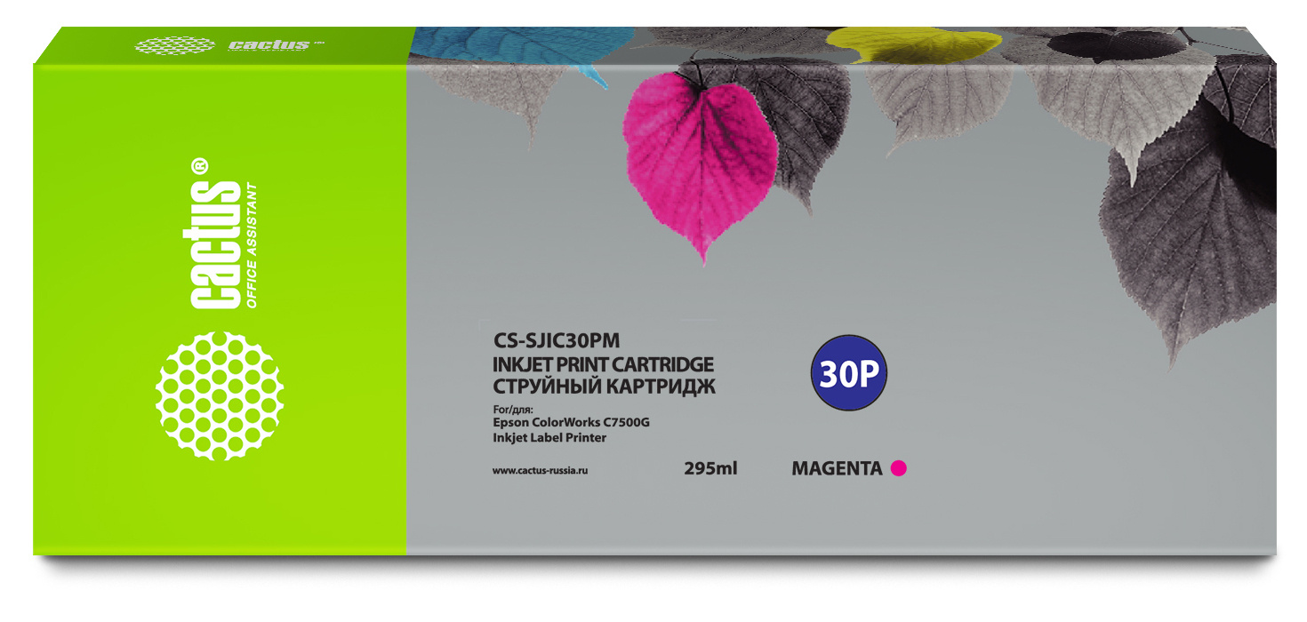 

Картридж струйный Cactus CS-SJIC30PM (SJIC30PM/C33S020641), пурпурный, совместимый, 295мл, для Epson ColorWorks TM-C7500G