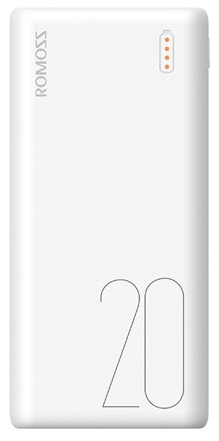 

Портативный аккумулятор (Powerbank) Romoss Simple, 20000mAh, 2xUSB, 2.1A, белый (PSL20-101-1134), Simple