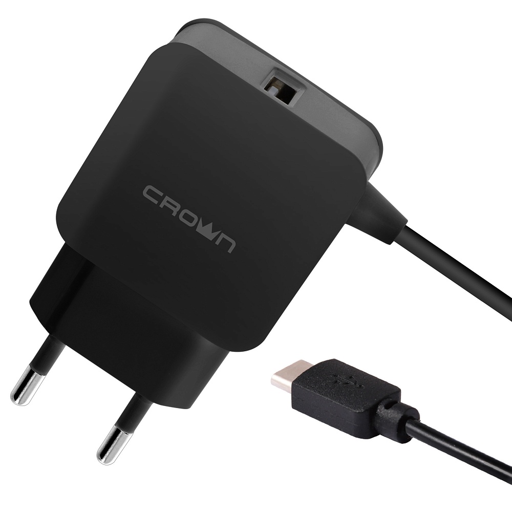 

Сетевое зарядное устройство Crown CMWC-3001, 1USB, USB, microUSB, 1.2A, черный (CM000003325), встроенный micro USB, CMWC-3001