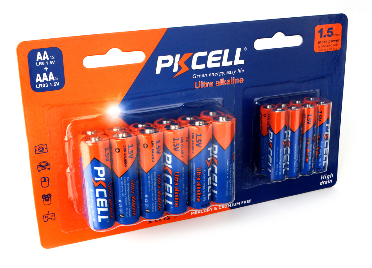 

Батарея PKCELL LR6(12)+LR03(8), 12 AA + 8 AAA, 1.5V, 20шт