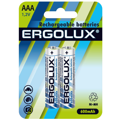 Аккумулятор Ergolux Ni-Mh BL-2, AAA, 1.2V 600mAh, 2шт. (NHAAA600BL2)