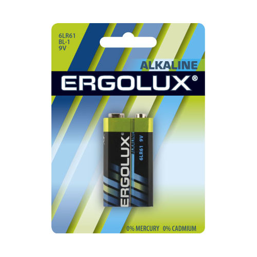 Батарея Ergolux 6LR61 BL-1, крона, 9V, 1шт - фото 1