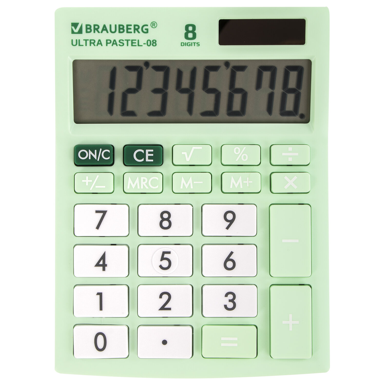 Калькулятор настольный BRAUBERG Ultra PASTEL-08-LG, 8-разрядный, однострочный экран, мятный (250515)